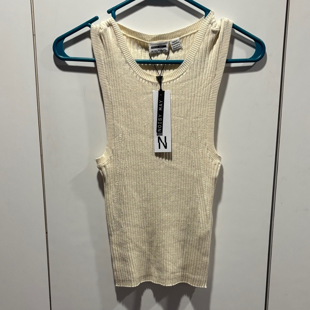 Noisy‎ May Off-White Ribbed Tank Top large NWT